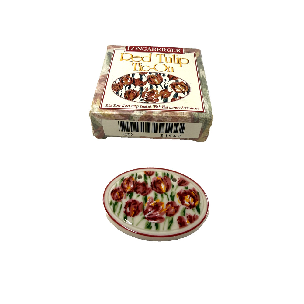 Longaberger Red Tulip Tie-On Oval Pottery Vintage #31542